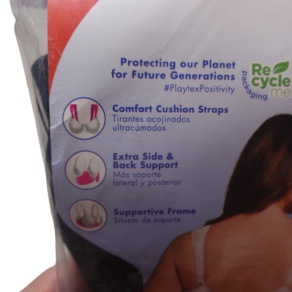 Playtex 18 Hour Ultimate Shoulder Comfort Wireless Bra Sz 44C Black Jacquard - Picture 9 of 9